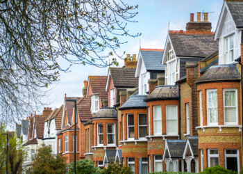 A street of red brick terraced houses